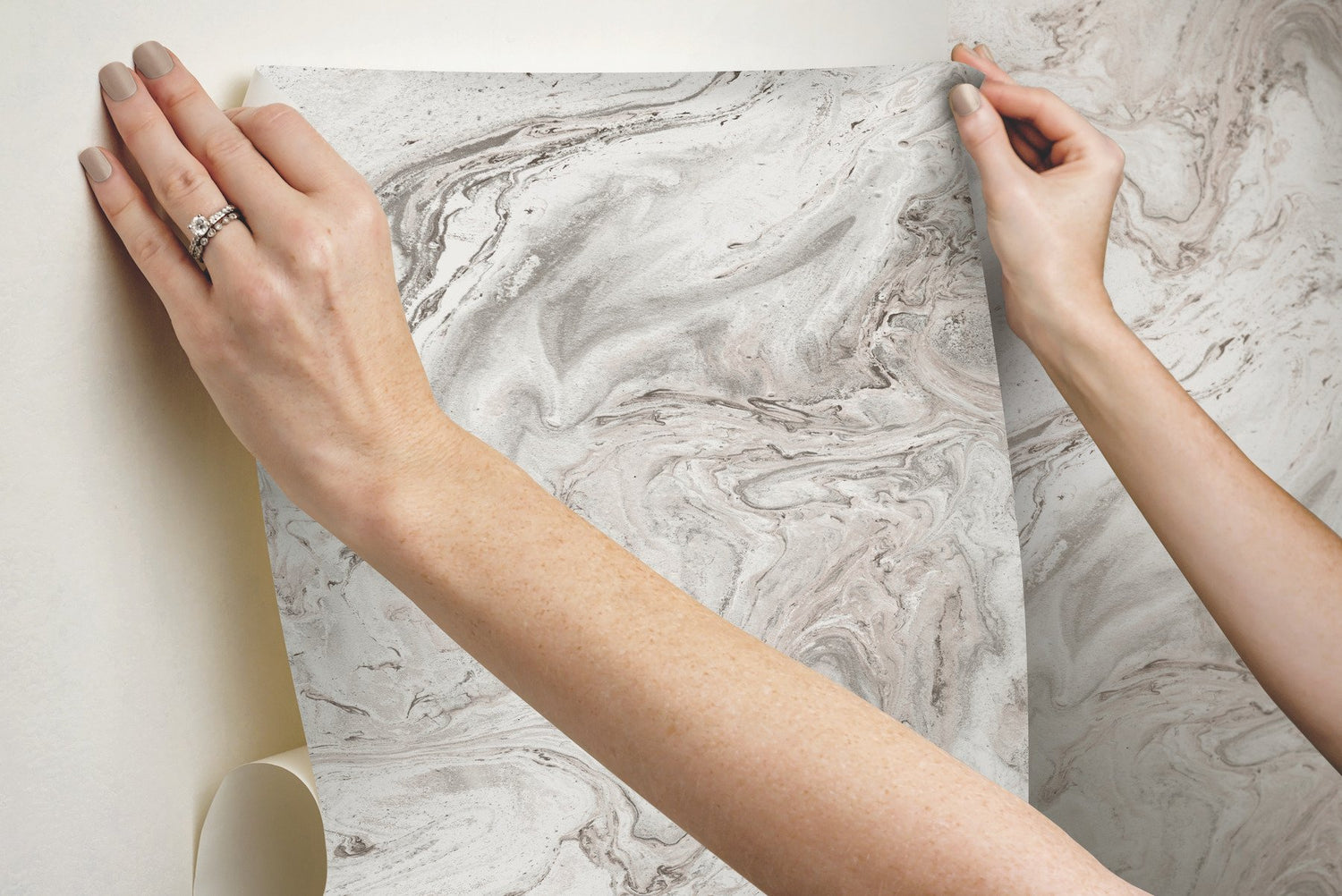 Oil & Marble Clay & Taupe Peel & Stick Wallpaper with Bohemian Marble Pattern - York PSW1125RL