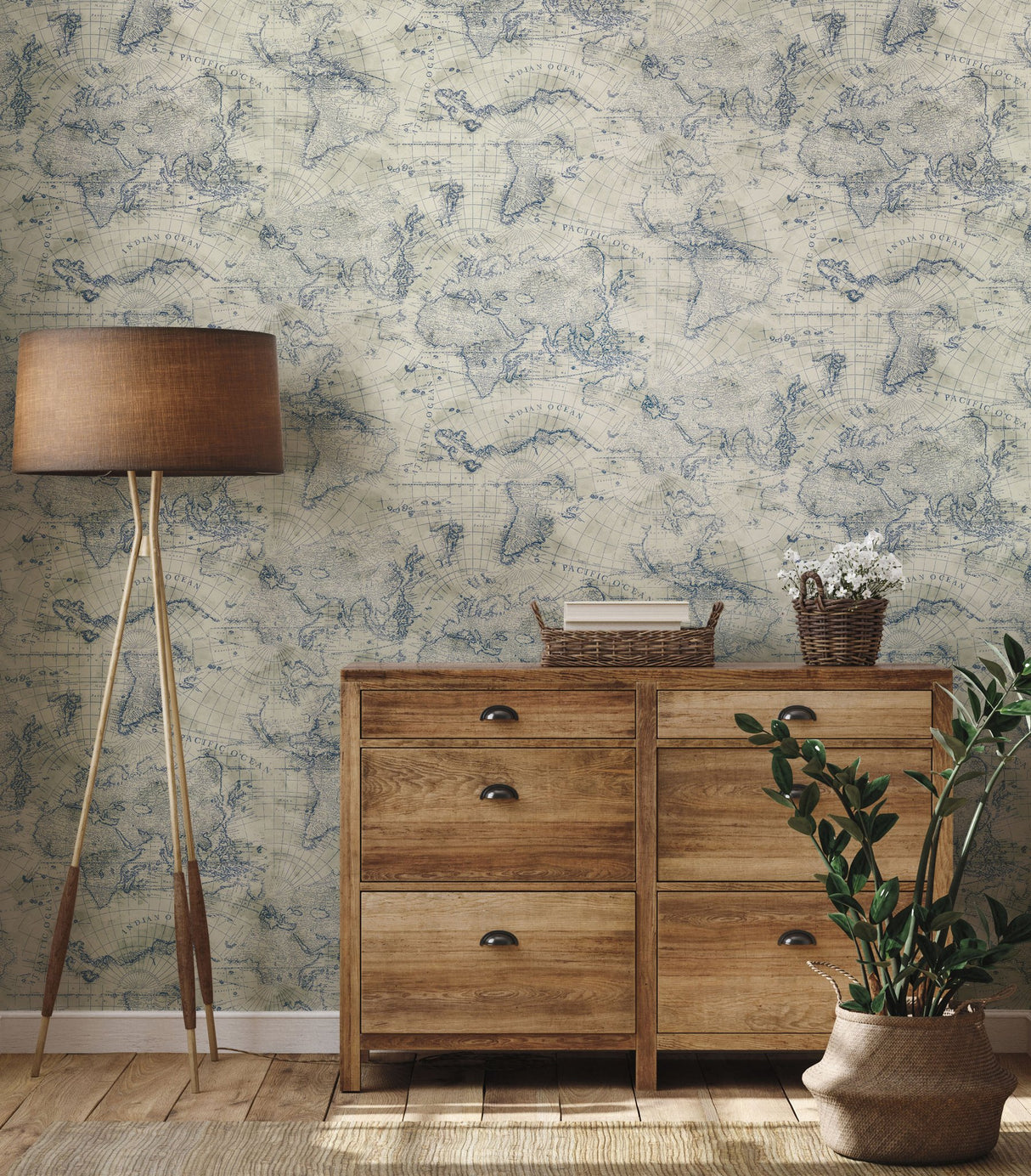 Coastal Map Blue & Beige Peel & Stick Wallpaper with Nautical Map Motif - York PSW1132RL