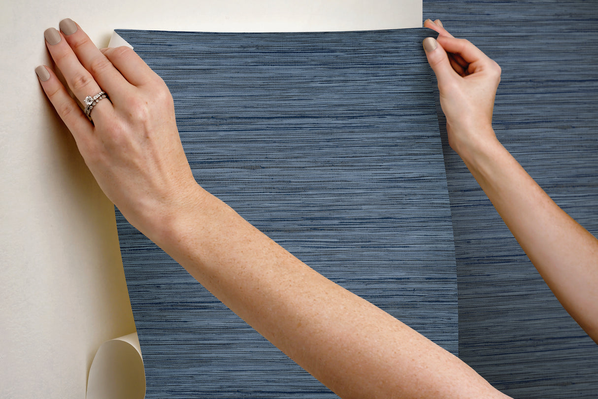 Bahia Grass Navy Peel & Stick Wallpaper with Faux Grasscloth Weave - York PSW1136RL