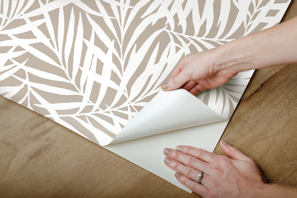 Oahu Fronds Off White Peel & Stick Wallpaper with Botanical Palm Frond Pattern - York PSW1147RL