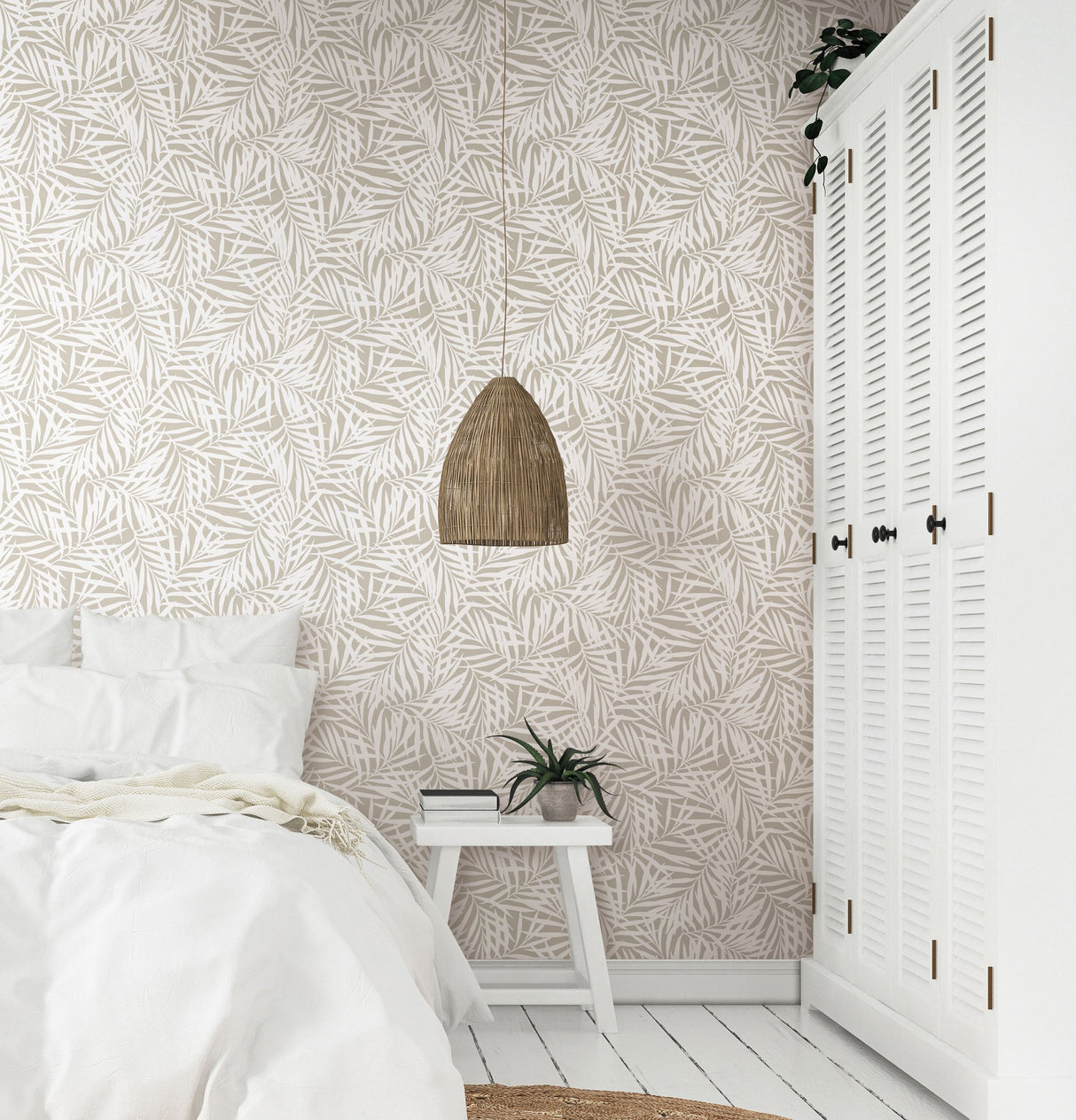 Oahu Fronds Off White Peel & Stick Wallpaper with Botanical Palm Frond Pattern - York PSW1147RL