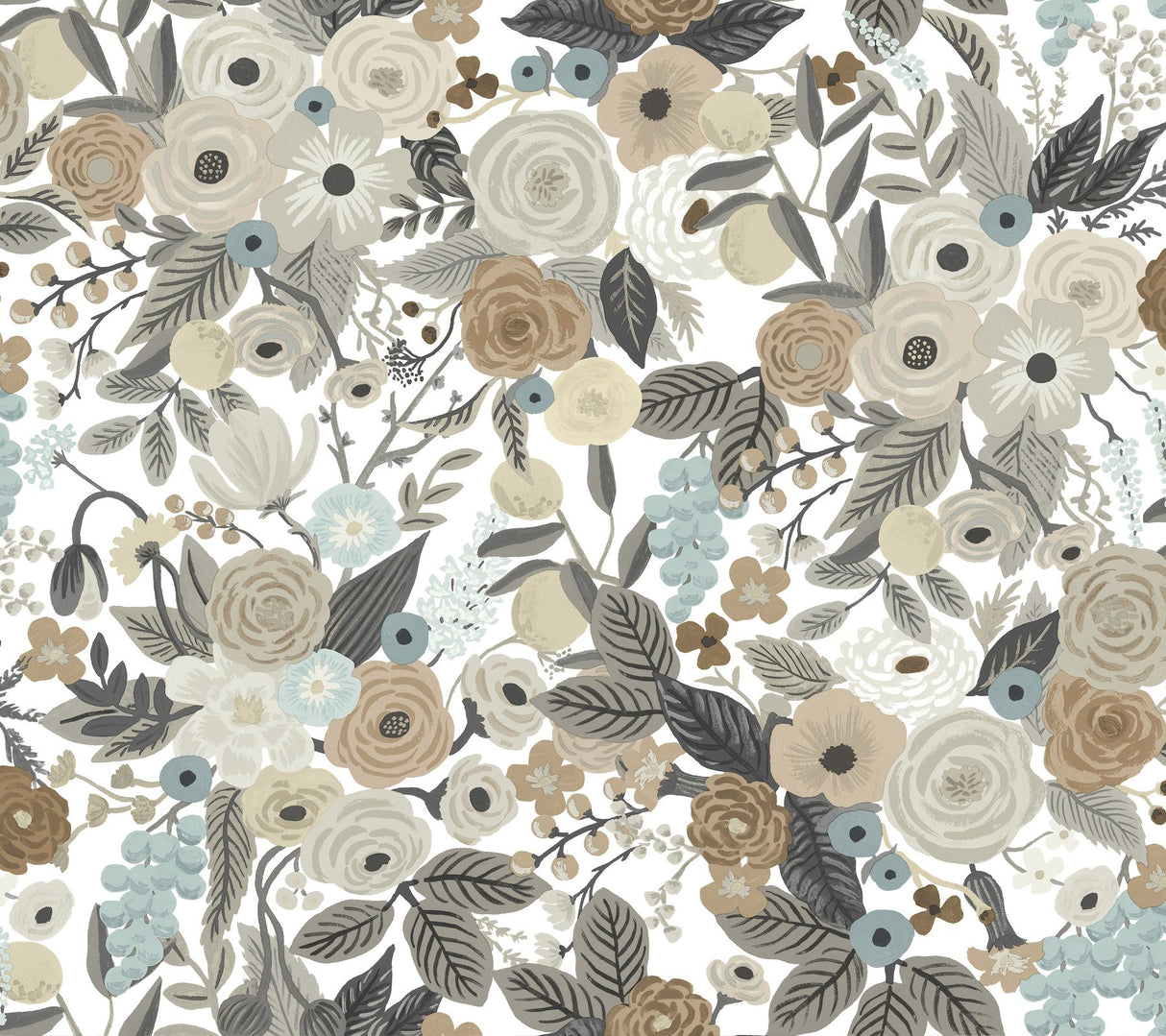 Garden Party Off White & Brown Peel & Stick Wallpaper with Bohemian Floral Pattern - York PSW1202RL