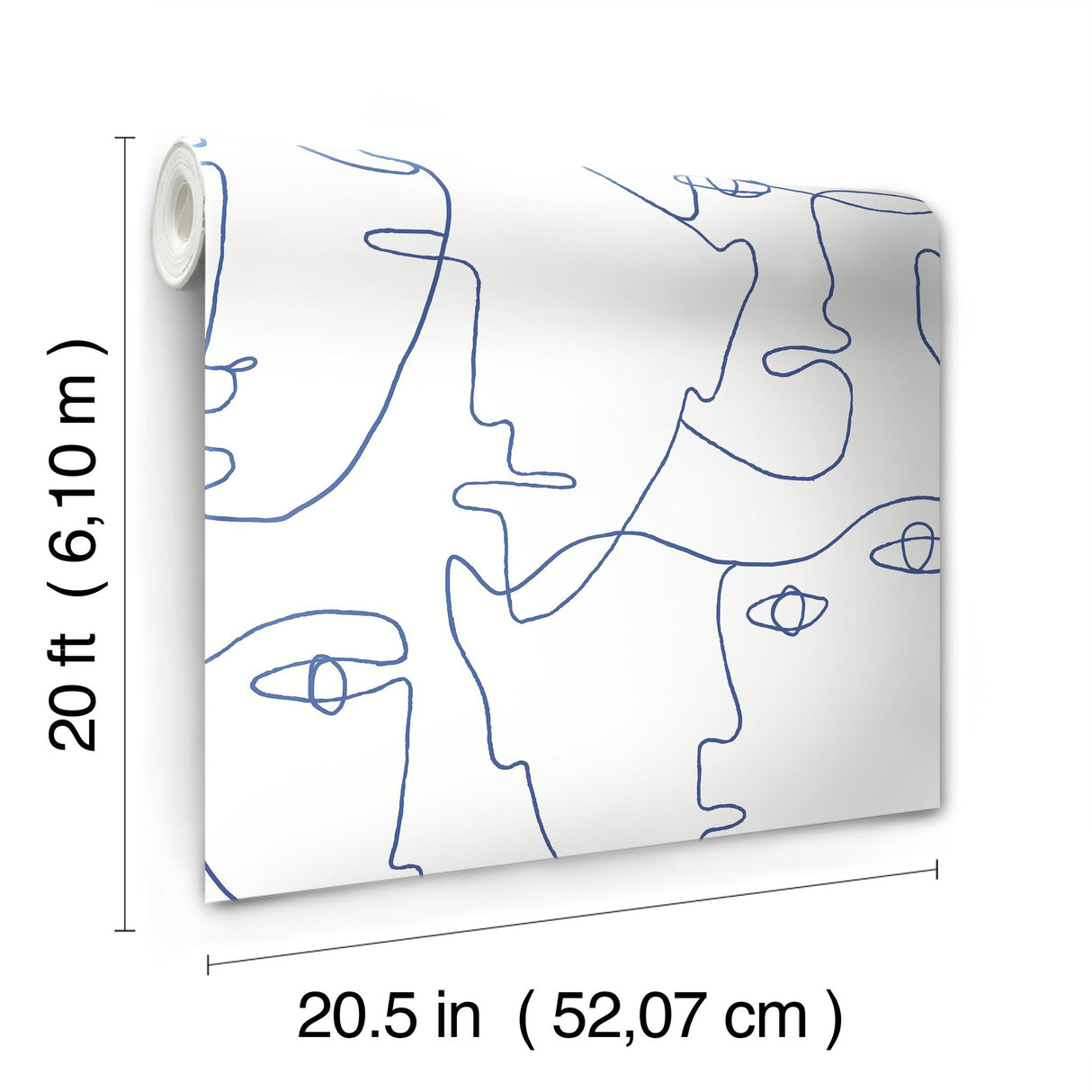Pablo Portraits Blue Peel & Stick Wallpaper with Modern Line Art Faces - York PSW1214RL