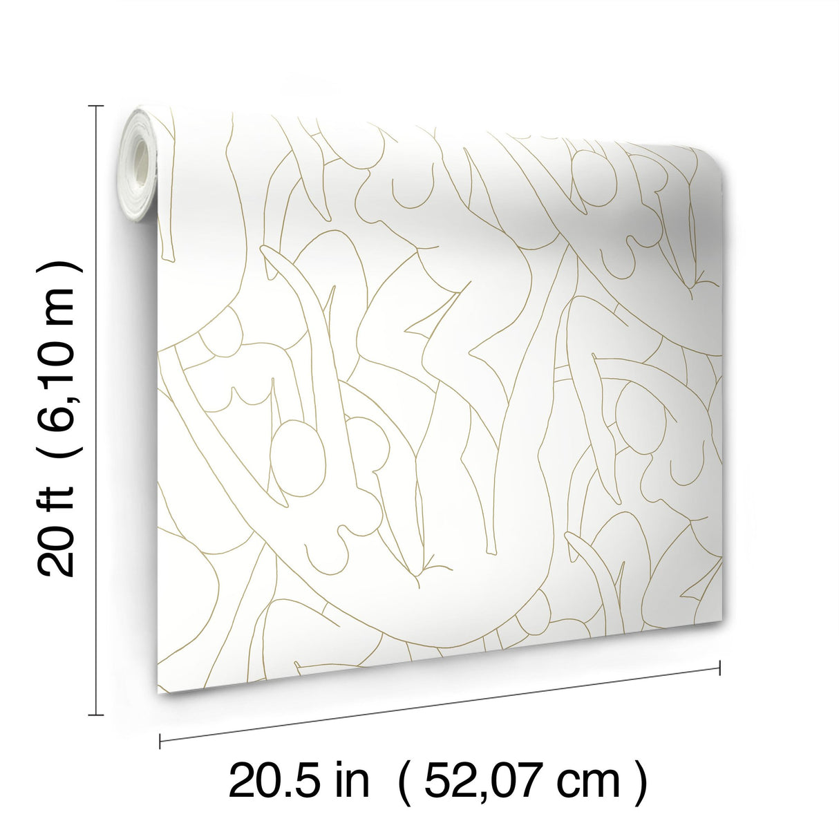 Head over Heels Gold Metallic Peel & Stick Wallpaper with Line Art Figure Motif - York PSW1257RL