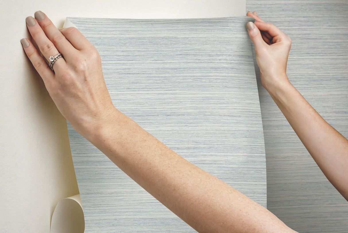 Cattail Weave Blue Peel & Stick Wallpaper with Woven Grasscloth Look - York PSW1281RL