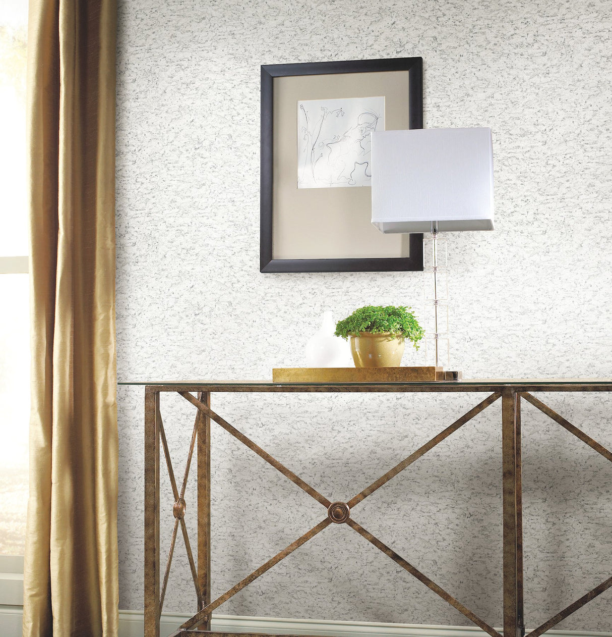 Shimmering Cork White Peel & Stick Wallpaper with Stone-Look Motif - York PSW1290RL