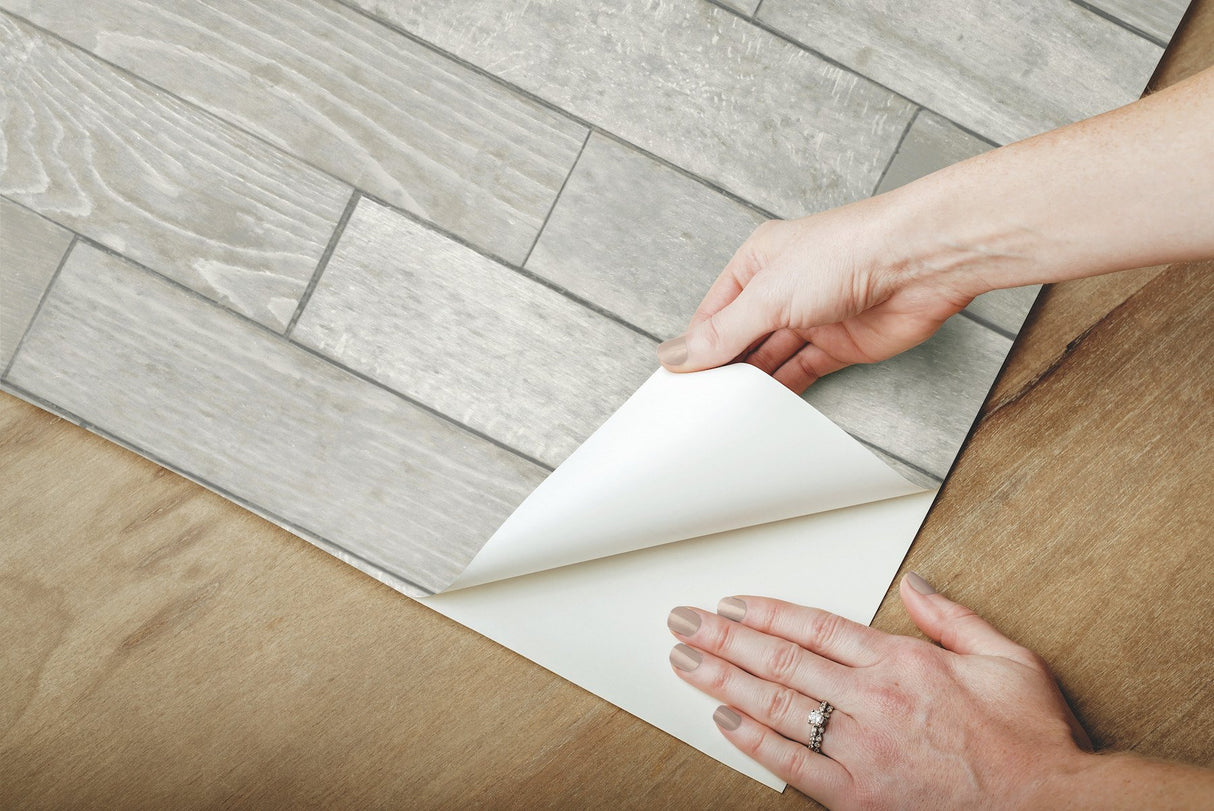Warehouse Planks Grey Peel & Stick Wallpaper with Weathered Wood Plank Pattern - York PSW1295RL
