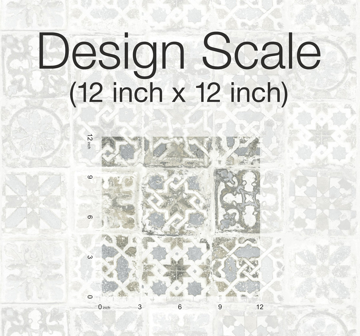 Encaustic Tile Grey Peel & Stick Wallpaper with Vintage Tile Pattern - York PSW1301RL