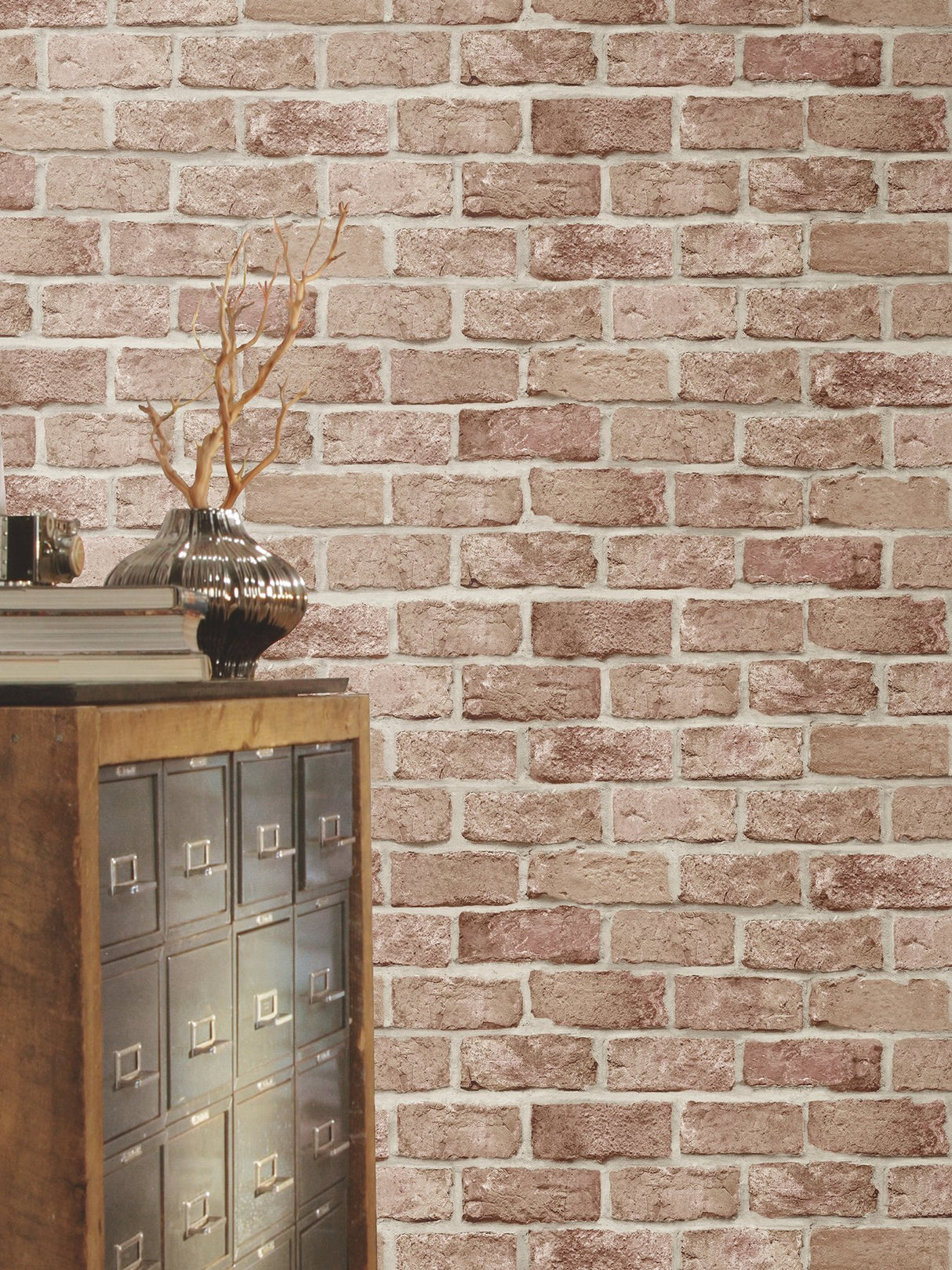 Stretcher Brick Red Peel & Stick Wallpaper with Weathered Masonry Brick Pattern - York PSW1306RL