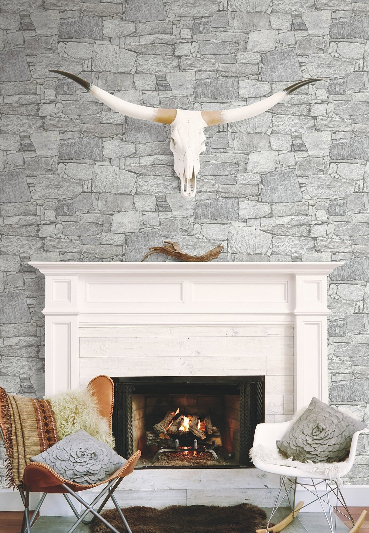 Chateau Stone Grey Peel & Stick Wallpaper with Field Stone Motif - York PSW1308RL