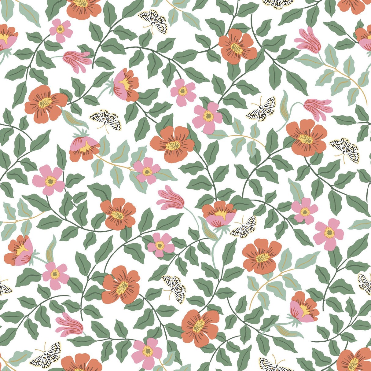 Primrose Rose & Cream Peel & Stick Wallpaper with Floral and Butterfly Motif - York PSW1313RL