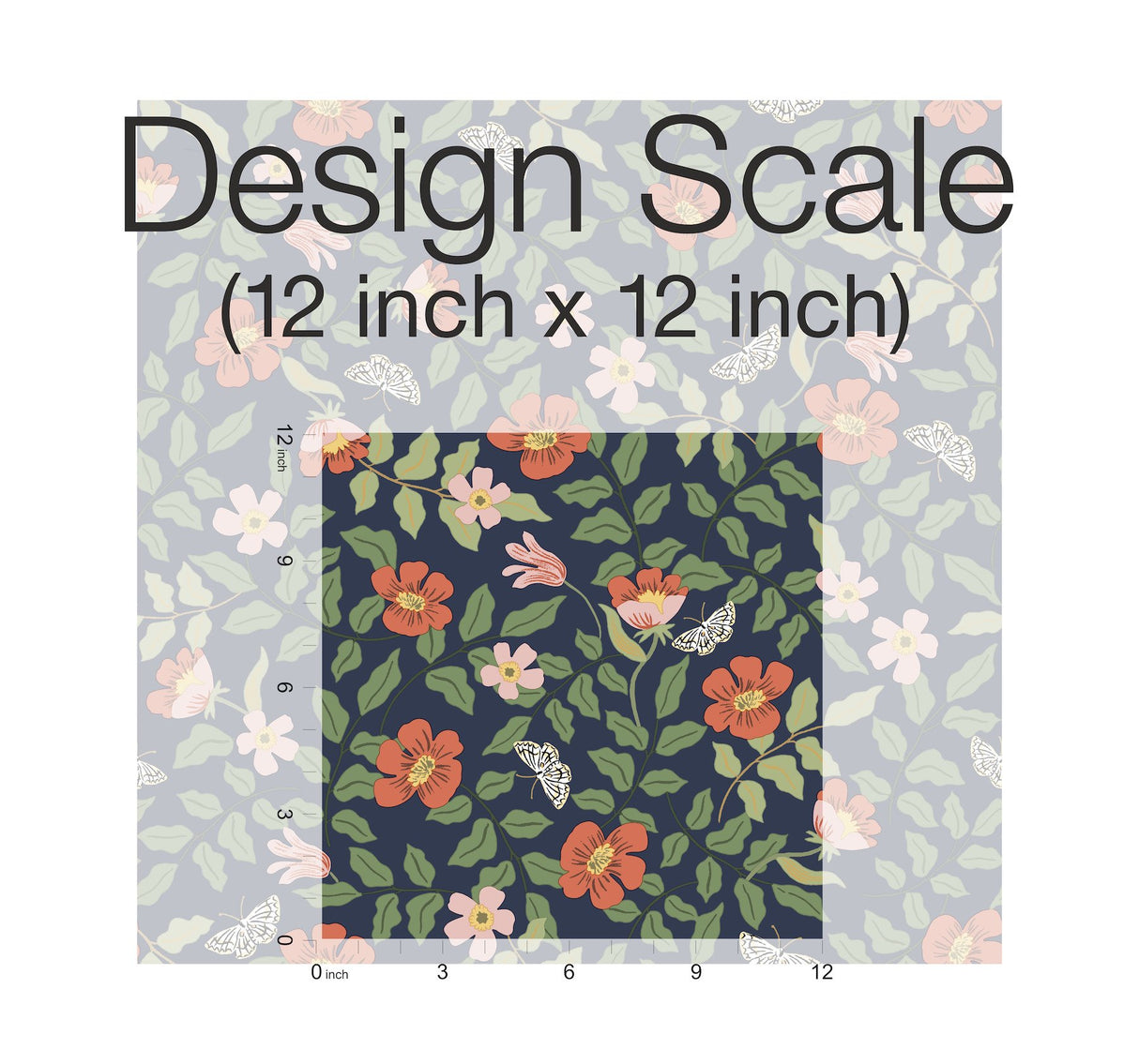 Primrose Rose & Navy Peel & Stick Wallpaper with Floral and Butterfly Motif - York PSW1314RL