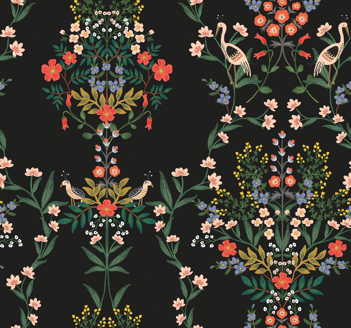 Luxembourg Black Peel & Stick Wallpaper with Botanical Bird Medallion Pattern - York PSW1326RL