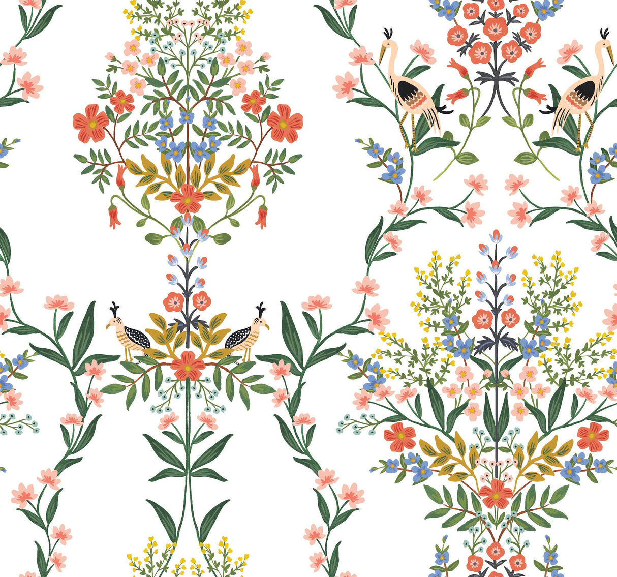 Luxembourg White Peel & Stick Wallpaper with Botanical Bird Medallion Pattern - York PSW1327RL