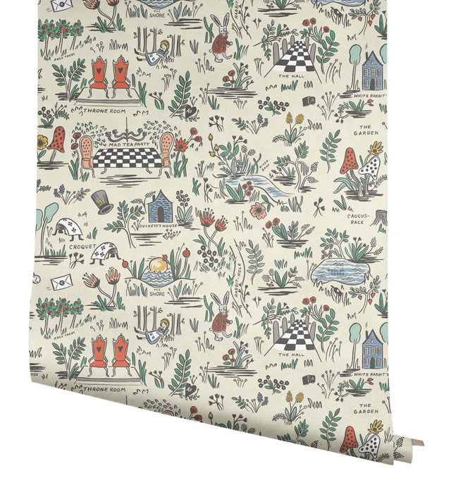 Wonderland Pastel Peel & Stick Wallpaper with Novelty Alice-in-Wonderland Illustrations - York PSW1330RL