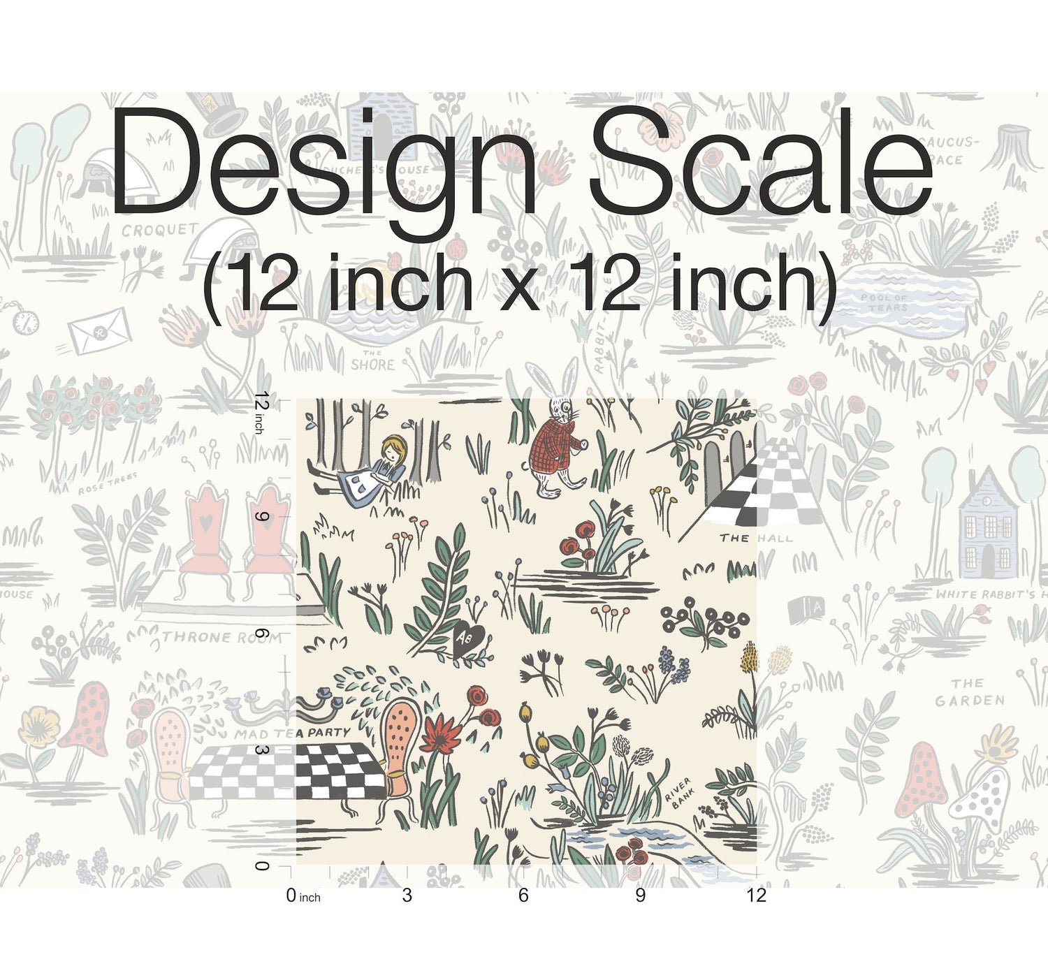 Wonderland Pastel Peel & Stick Wallpaper with Novelty Alice-in-Wonderland Illustrations - York PSW1330RL