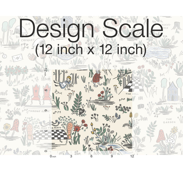 Wonderland Pastel Peel & Stick Wallpaper with Novelty Alice-in-Wonderland Illustrations - York PSW1330RL