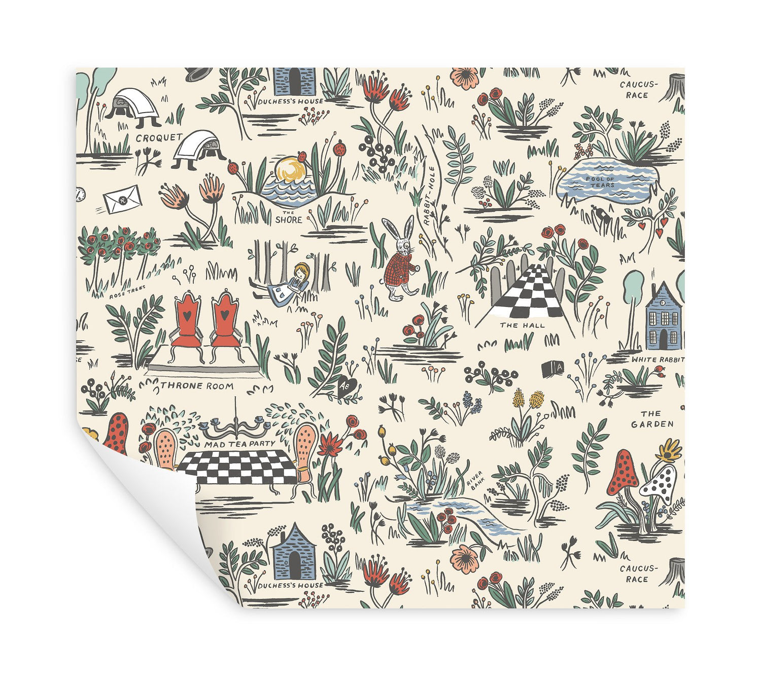 Wonderland Pastel Peel & Stick Wallpaper with Novelty Alice-in-Wonderland Illustrations - York PSW1330RL