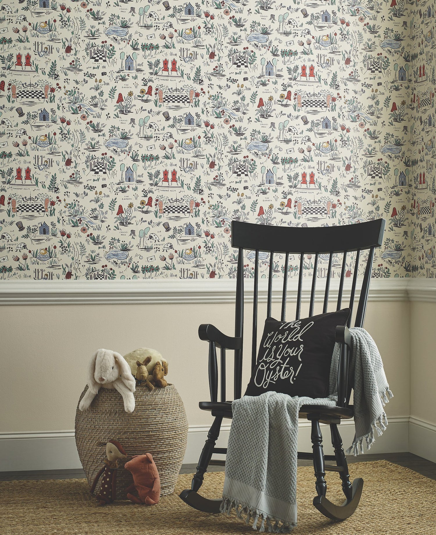 Wonderland Pastel Peel & Stick Wallpaper with Novelty Alice-in-Wonderland Illustrations - York PSW1330RL
