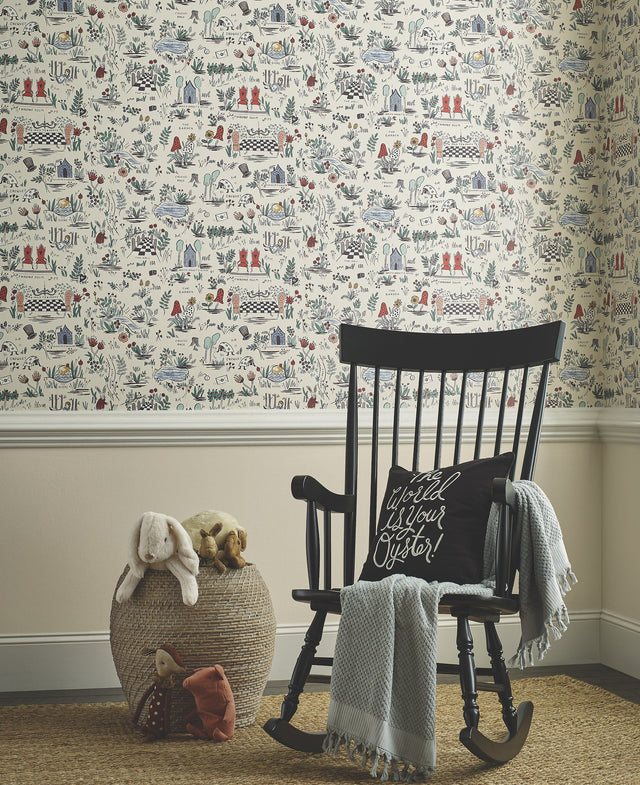 Wonderland Pastel Peel & Stick Wallpaper with Novelty Alice-in-Wonderland Illustrations - York PSW1330RL
