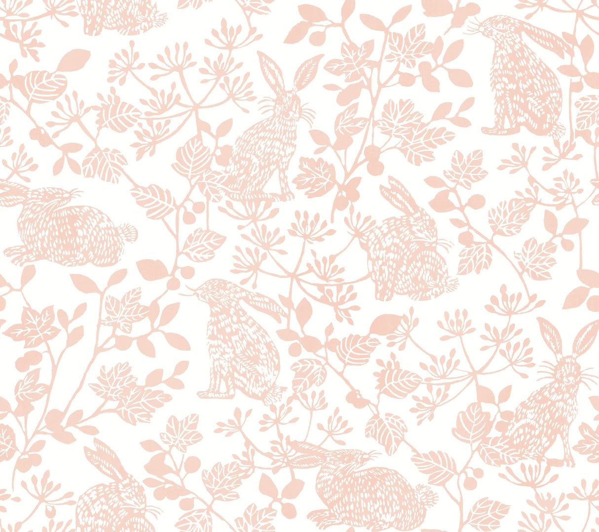 Botanical Bunnies Pink Peel & Stick Wallpaper with Matte Non-Woven Finish - York PSW1343RL