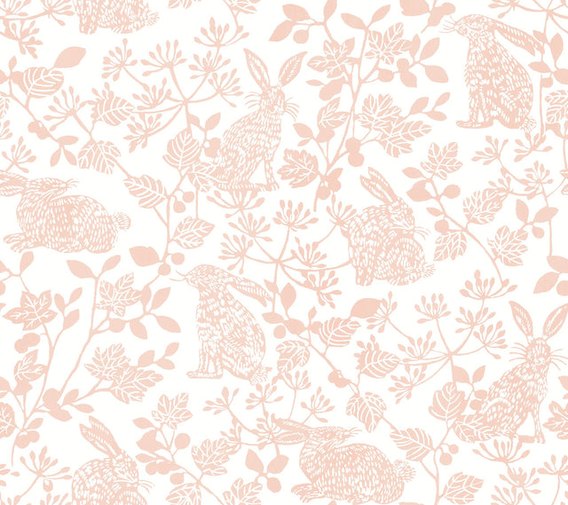 Botanical Bunnies Pink Peel & Stick Wallpaper with Matte Non-Woven Finish - York PSW1343RL