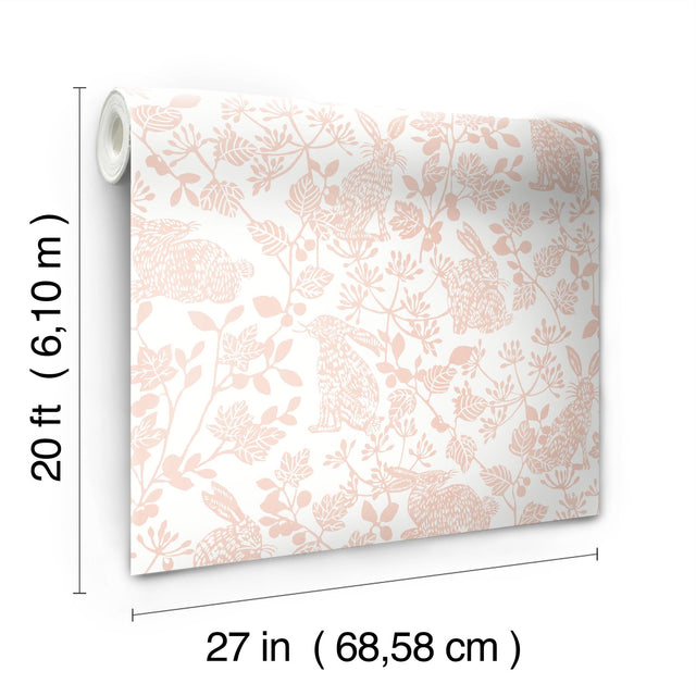 Botanical Bunnies Pink Peel & Stick Wallpaper with Matte Non-Woven Finish - York PSW1343RL