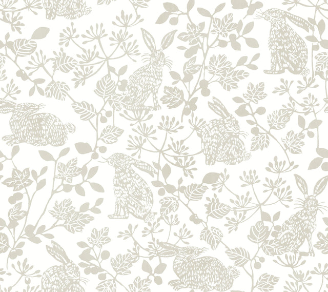 Botanical Bunnies Beige Peel & Stick Wallpaper with Animals Pattern, Matte Non Woven - York PSW1344RL