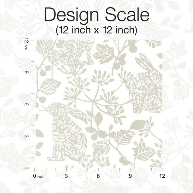 Botanical Bunnies Beige Peel & Stick Wallpaper with Animals Pattern, Matte Non Woven - York PSW1344RL