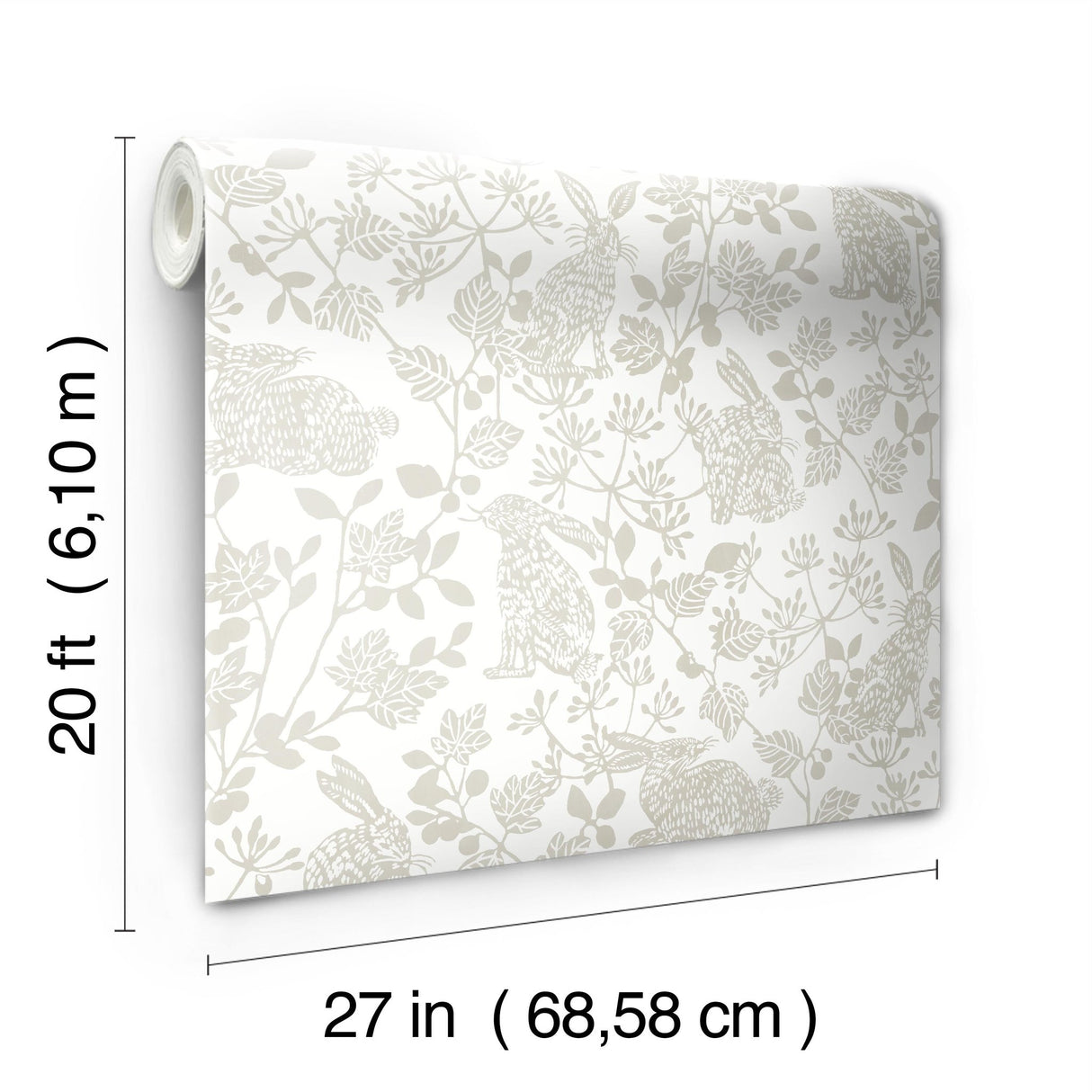 Botanical Bunnies Beige Peel & Stick Wallpaper with Animals Pattern, Matte Non Woven - York PSW1344RL