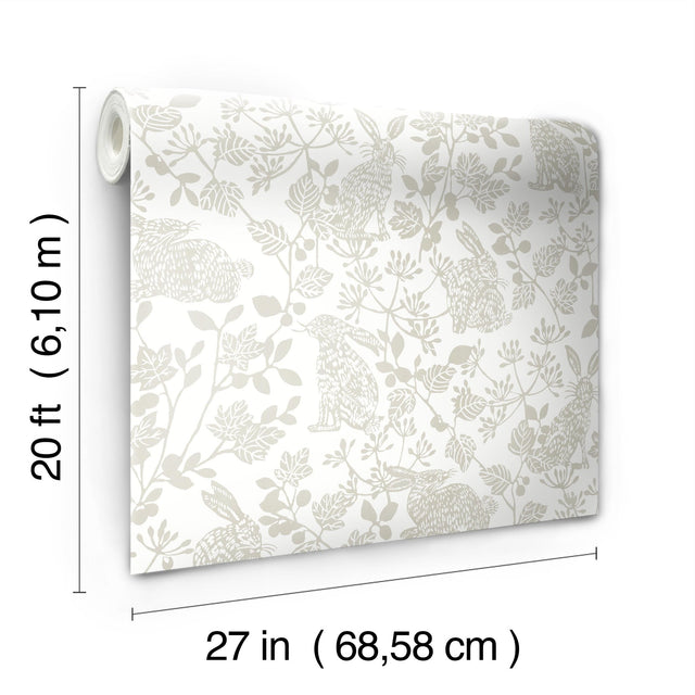 Botanical Bunnies Beige Peel & Stick Wallpaper with Animals Pattern, Matte Non Woven - York PSW1344RL