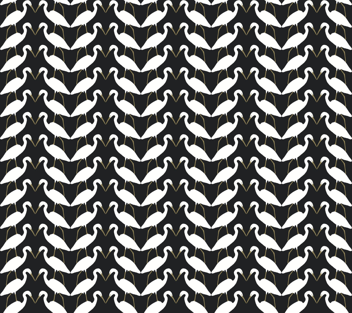 Elegant Birds Black & Gold Metallic Peel & Stick Wallpaper with Metallic Egrets Motif - York PSW1345RL