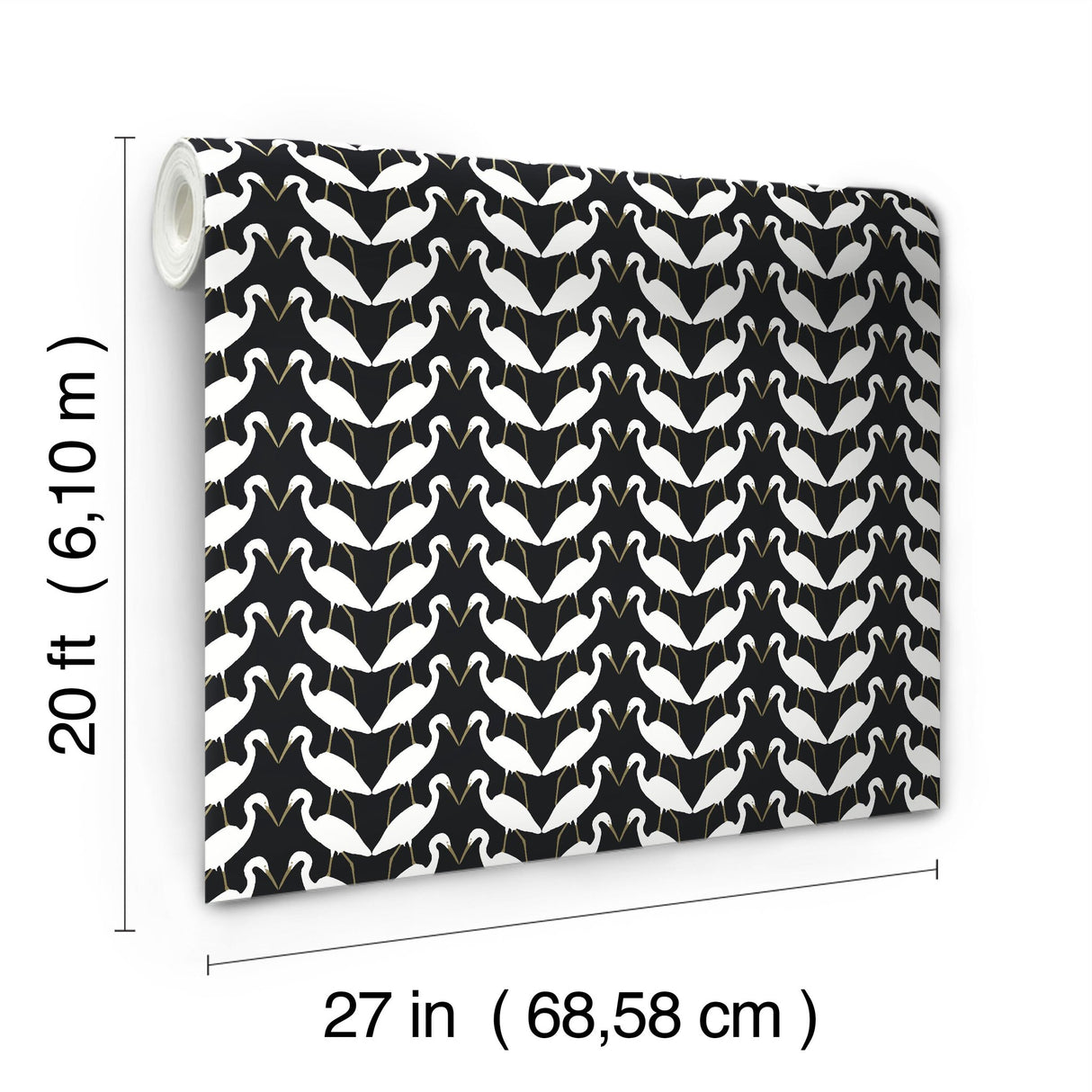 Elegant Birds Black & Gold Metallic Peel & Stick Wallpaper with Metallic Egrets Motif - York PSW1345RL