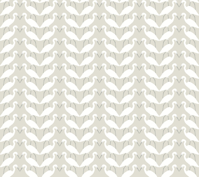 Elegant Birds Beige Peel & Stick Wallpaper with Silhouetted Egret Motif - York PSW1346RL