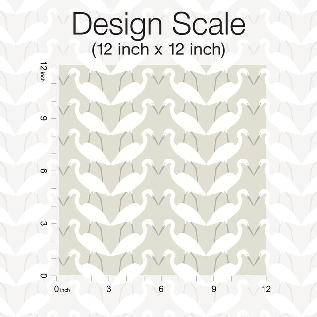 Elegant Birds Beige Peel & Stick Wallpaper with Silhouetted Egret Motif - York PSW1346RL