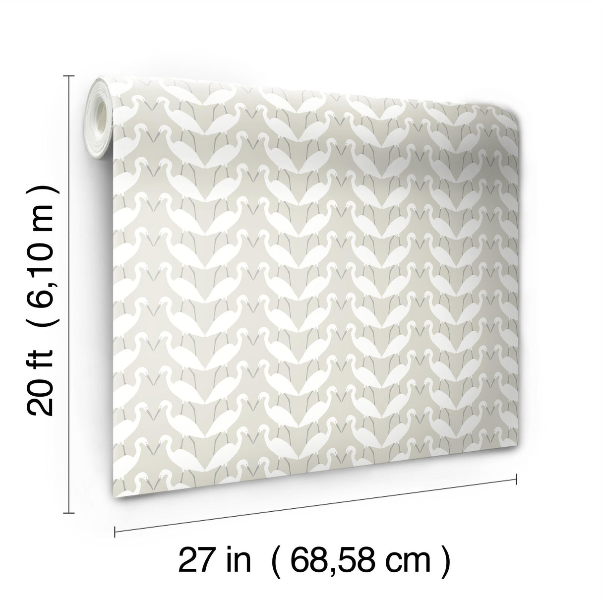 Elegant Birds Beige Peel & Stick Wallpaper with Silhouetted Egret Motif - York PSW1346RL