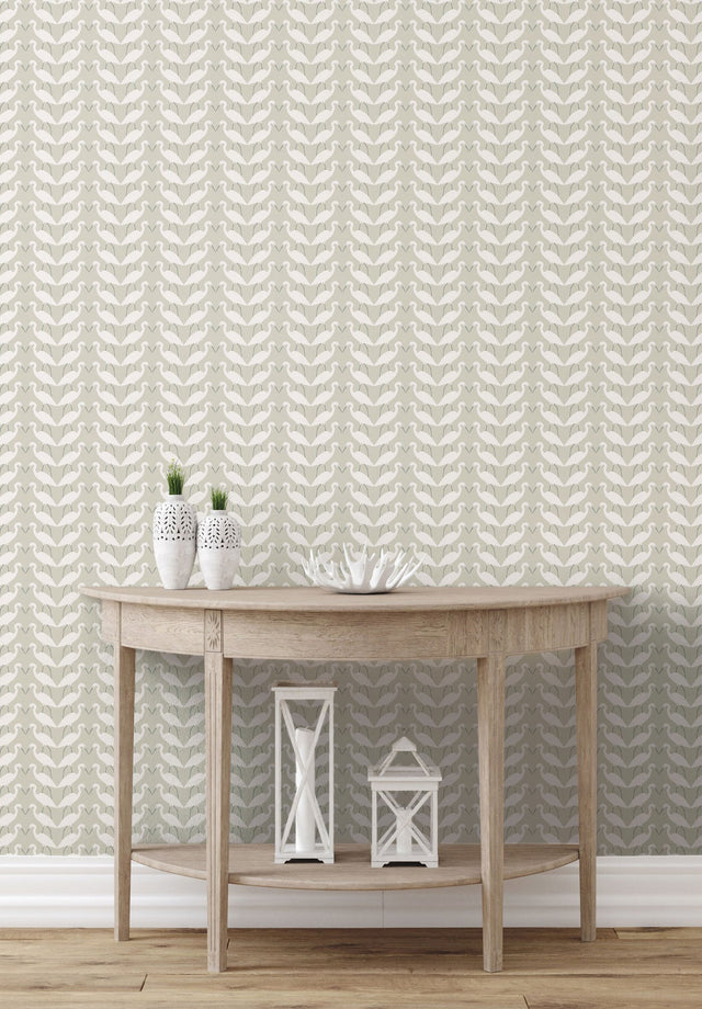 Elegant Birds Beige Peel & Stick Wallpaper with Silhouetted Egret Motif - York PSW1346RL