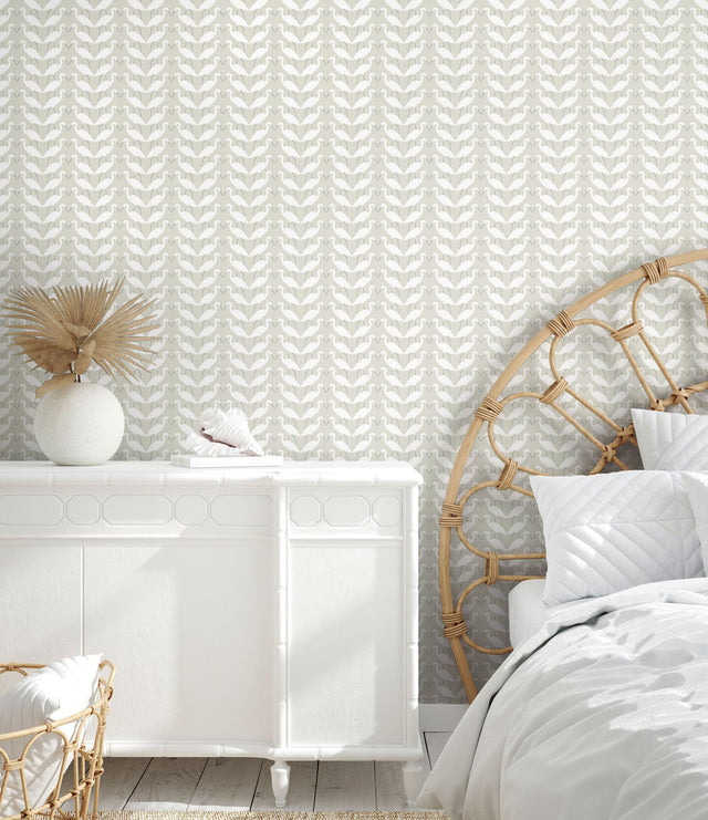 Elegant Birds Beige Peel & Stick Wallpaper with Silhouetted Egret Motif - York PSW1346RL