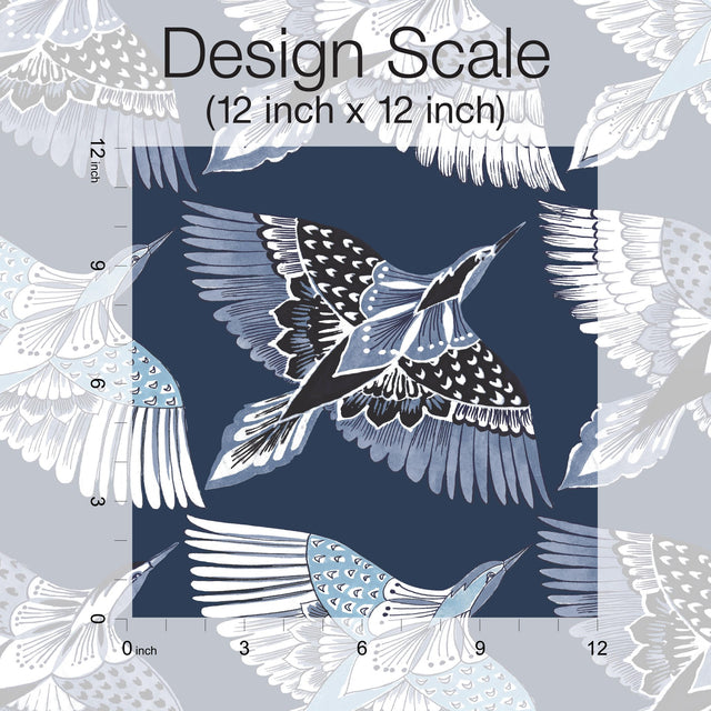 Feather Flight Blue Peel & Stick Wallpaper with Birds Pattern, Matte Non-Woven - York PSW1352RL