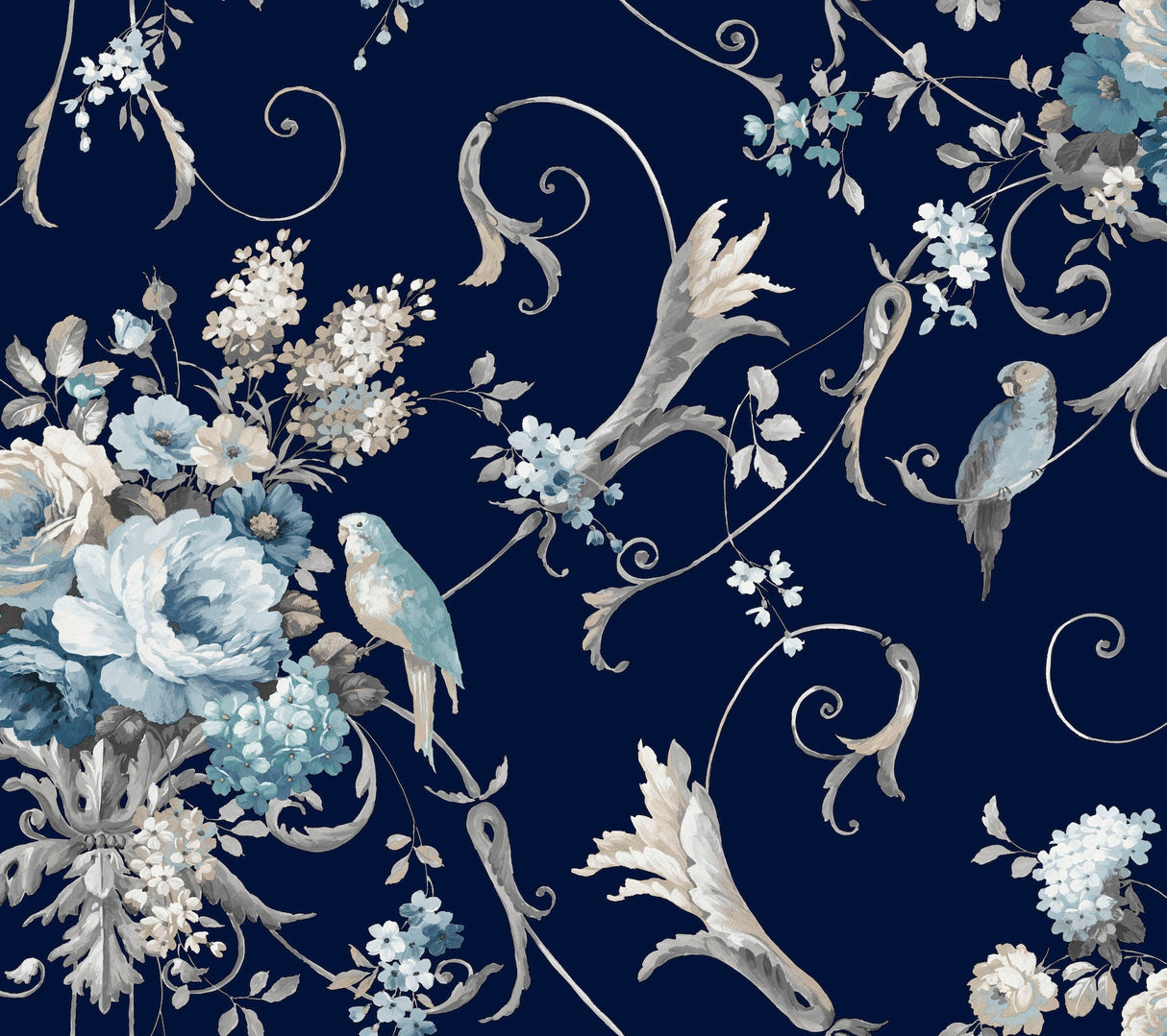 York Wallcoverings Parrots with Floral Bouquets Navy Peel & Stick Wallpaper PSW1360RL