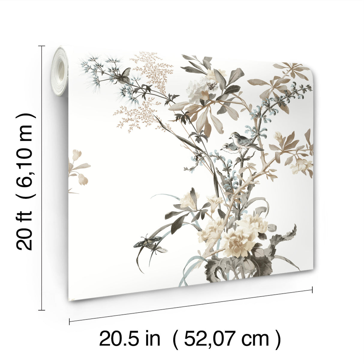 Wild Flowers Neutral Peel and Stick Non Woven Botanical Wallpaper by York Wallcoverings Vintage Florals Collection - PSW1365RL
