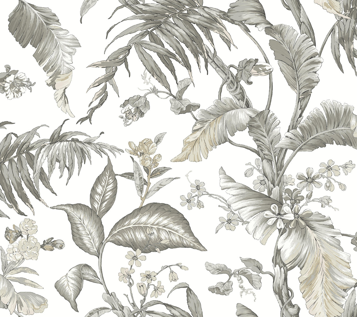 Fiji Garden White Peel & Stick Wallpaper – York Wallcoverings PSW1371RL pattern swatch