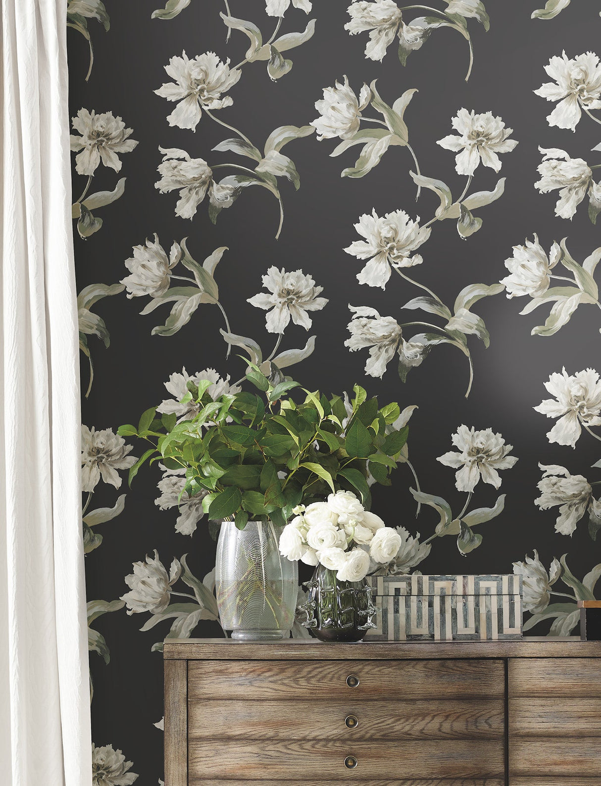 Large Parrot Tulip Black by York Wallcoverings Peel & Stick Wallpaper- York Wallcoverings PSW1372RL