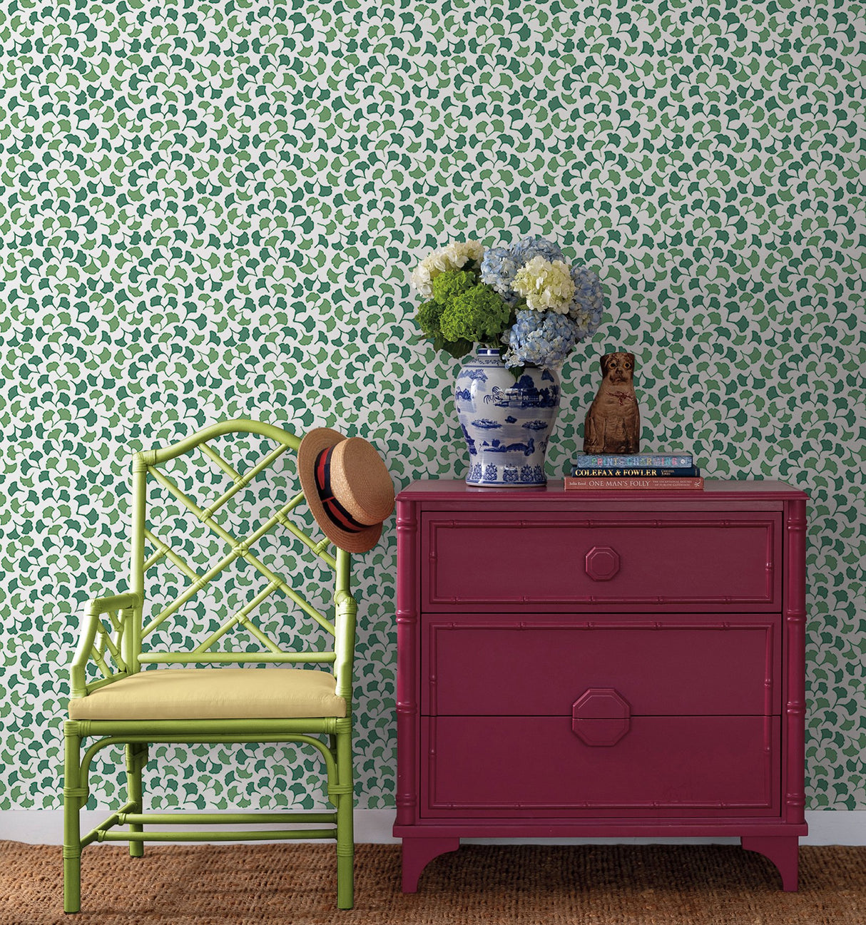 Forest Glade Forest Green Peel & Stick Wallpaper with Botanical Ginkgo Leaf Pattern - York PSW1389RL