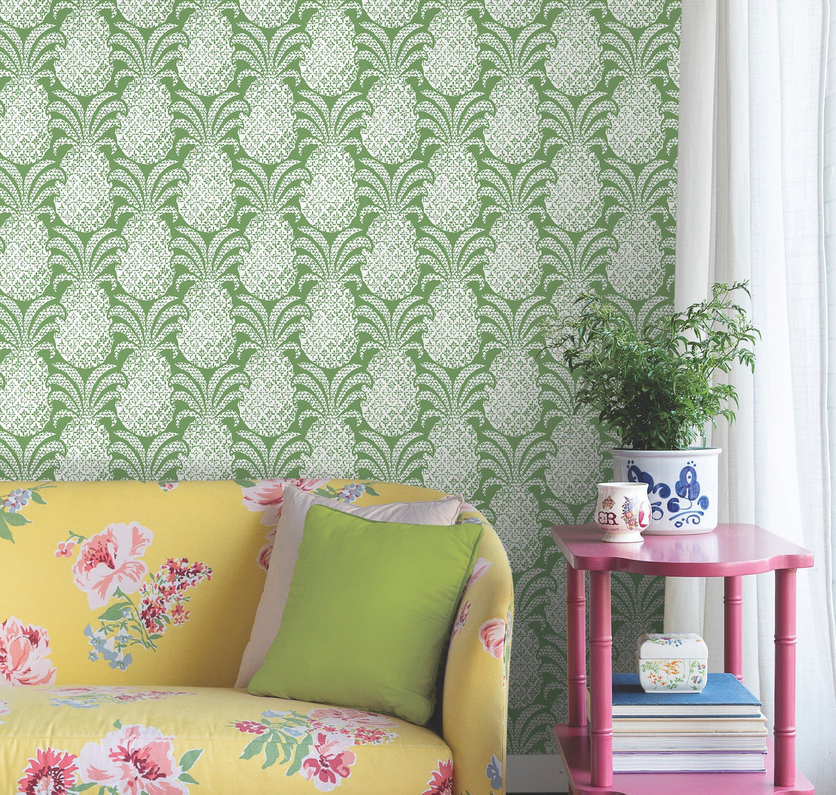 Colony Club Palm Green Peel & Stick Wallpaper with Pineapple Botanical Motif - York PSW1392RL