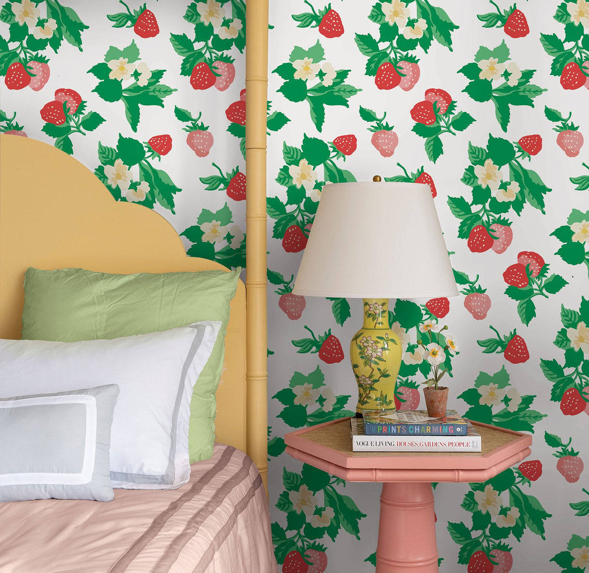 Berry Nice Berry Pink Peel & Stick Wallpaper with Botanical Strawberry Motif - York PSW1395RL