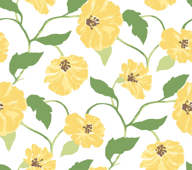 Jungle Garden Lemon Grove Peel & Stick Wallpaper with Floral Vine Pattern - York PSW1401RL