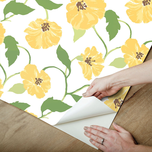 Jungle Garden Lemon Grove Peel & Stick Wallpaper with Floral Vine Pattern - York PSW1401RL