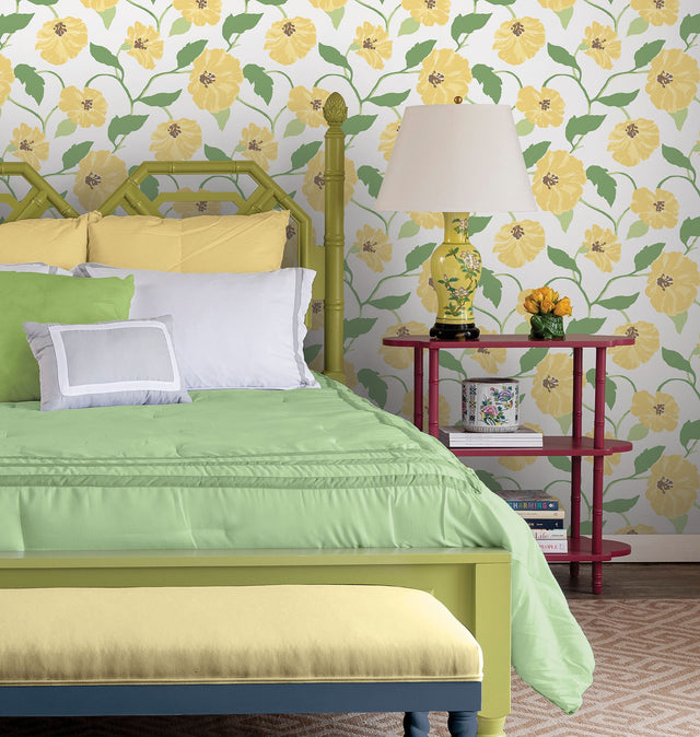 Jungle Garden Lemon Grove Peel & Stick Wallpaper with Floral Vine Pattern - York PSW1401RL