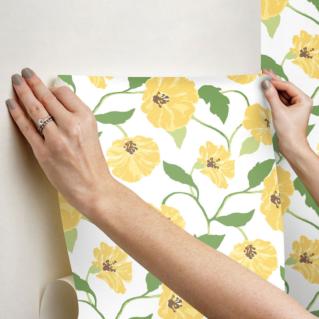 Jungle Garden Lemon Grove Peel & Stick Wallpaper with Floral Vine Pattern - York PSW1401RL